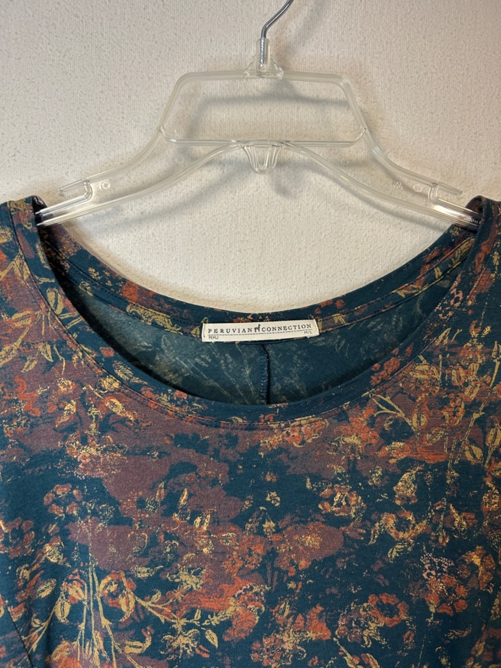Peruvian Connection Women’s Teal Floral Long-Sleeve Swing Top Size L - Picture 2 of 12